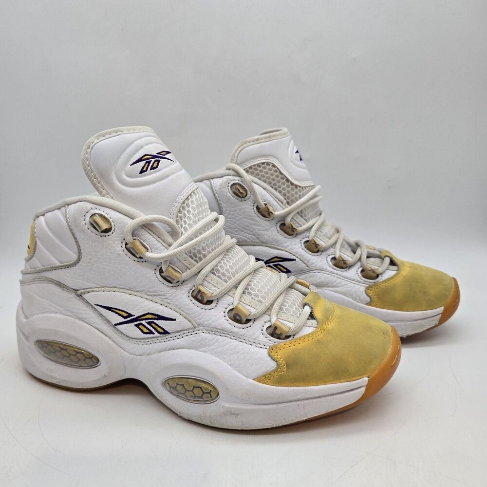 Reebok Question Mid Yellow Toe Lakers Size 9 Men Used IVERSON NBA Kobe